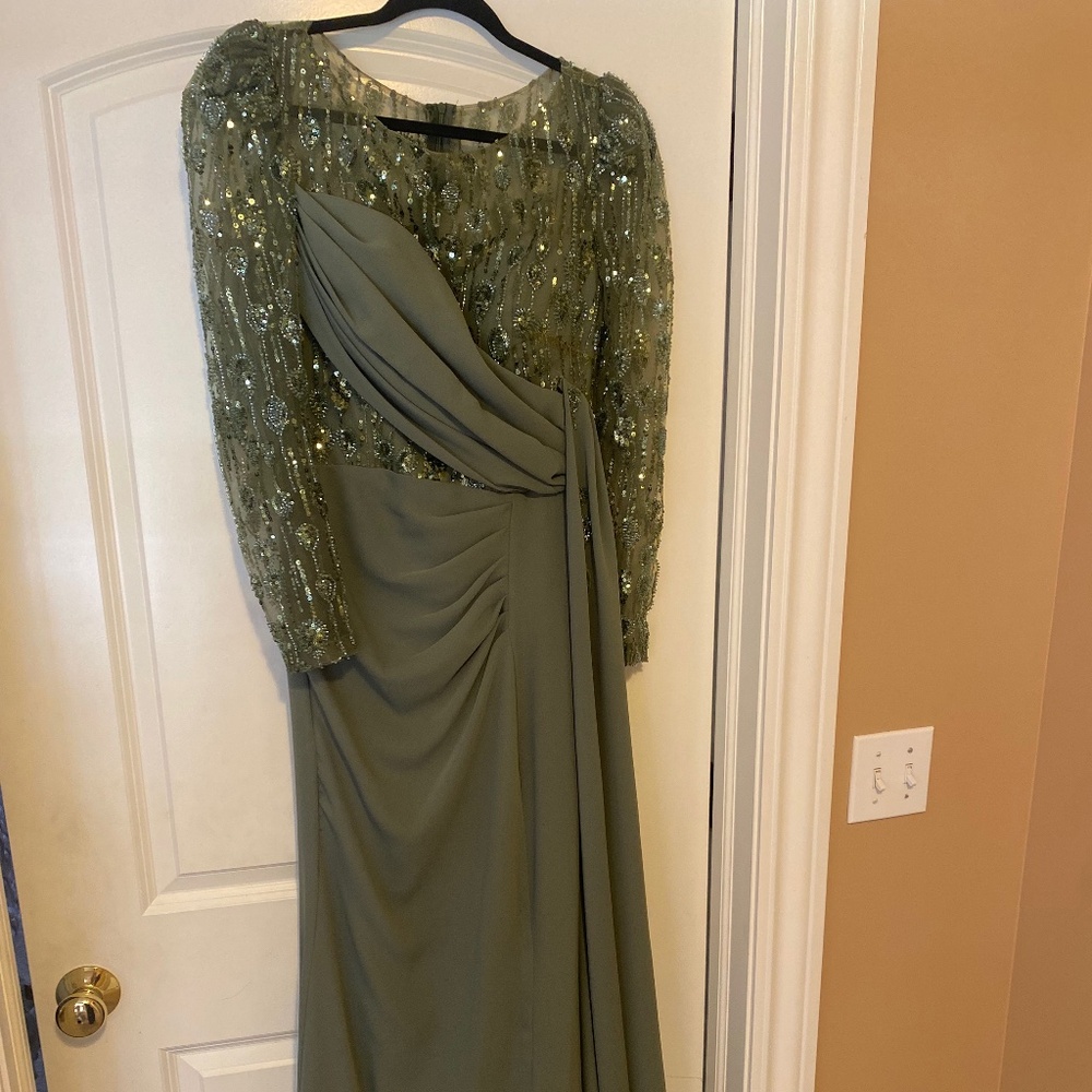 olive green gown with side skirt